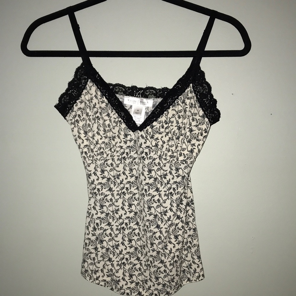 White House Black Market Black and White Floral Tank Top
